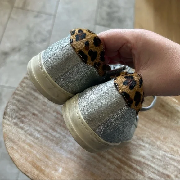P448 Silver and Gray Sneakers with Leopard Accent - Picture 4 of 7